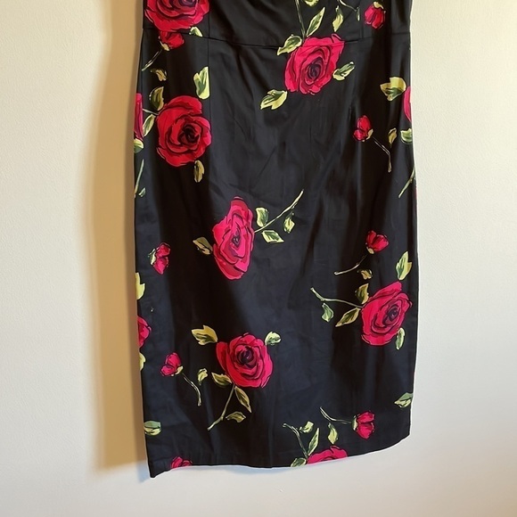 Romantic Pin Up Pencil Dress Med Black Cocktail Rose Fit Mid Belle Pogue Alt - Picture 4 of 15